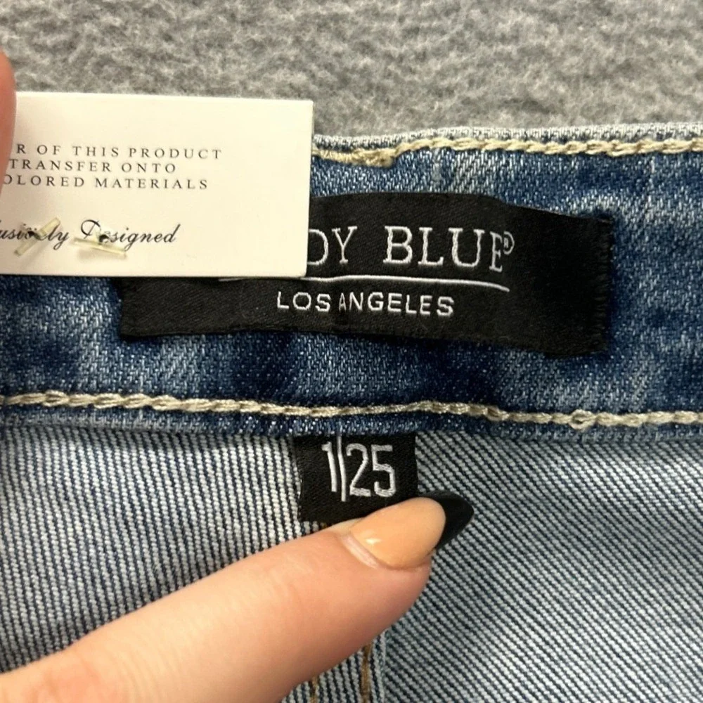 Judy Blue High Rise Wide Leg Jeans Womens 1/25 Distressed Stretch Med Blue Denim